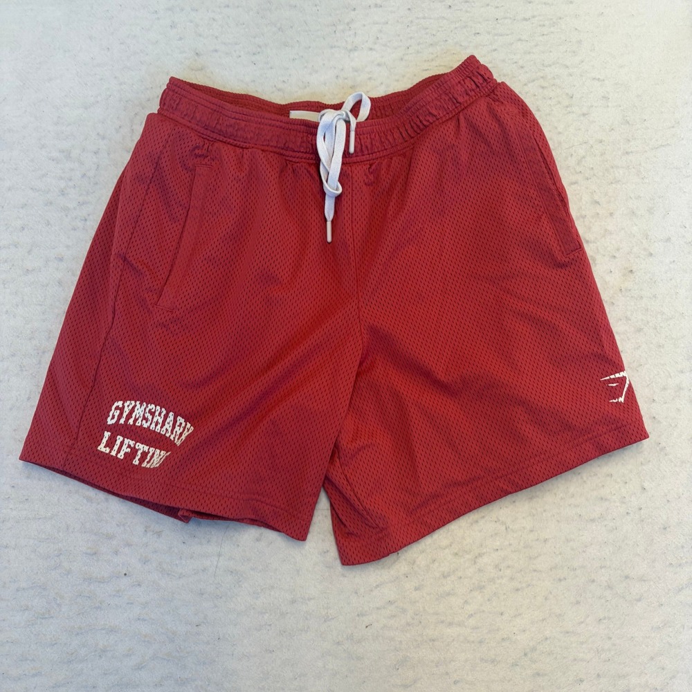 Gymshark Mesh Shorts Mens Large Red Lifting Gym Workout Athletic